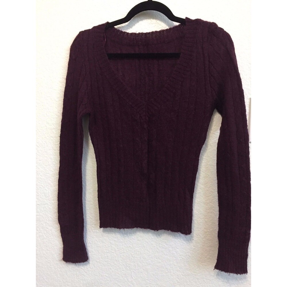 TERRANOVA Purple Cable Knit See Thru Mohair Pullover Sweater Low Cut M 10 12 L